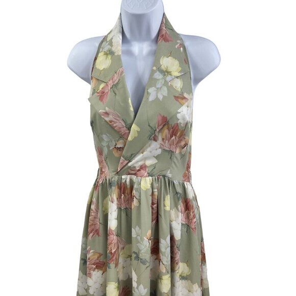 Forest Wardrobe NWT Womens M Floral Halter Midi Dress Ruffle Corset Back Retro - Picture 3 of 16